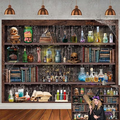 Mad Scientist Laboratory Backdrop for Halloween Magic School Background Spooktakular Creepy Skull Poison Apothecary Witch Kitchen Hallowmas Party Decorations Banner (7X5FT(82x59inch)) - size: 7x5ft(82x59inch)