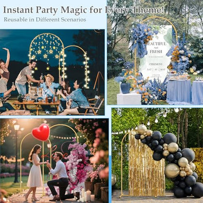 Arch Backdrop Stand, 7.2FT 6FT Wedding Arch Gold Set of 2, Metal Balloon Arch Kit Stand with Base for Gender Reveal Ceremony Birthday Anniversary Bridal Graduation Party Event Background Decoration - size: 7.2FT+6FT