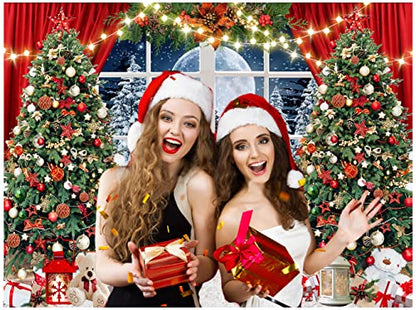 10x8ft Christmas Window Backdrop for Photography Winter Xmas Tree Snow Gift New Year Christmas Party Backdrops Xmas Night Family Party Background D806 - size: 10x8ft