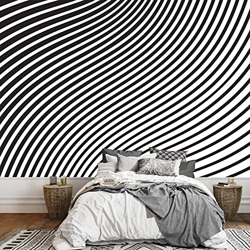 wall26 - Black and White Mobious Wave Stripe Optical Design Opart - Removable Wall Mural | Self-Adhesive Large Wallpaper - 66x96 inches - color: Artwork - 25, size: 66" x 66"