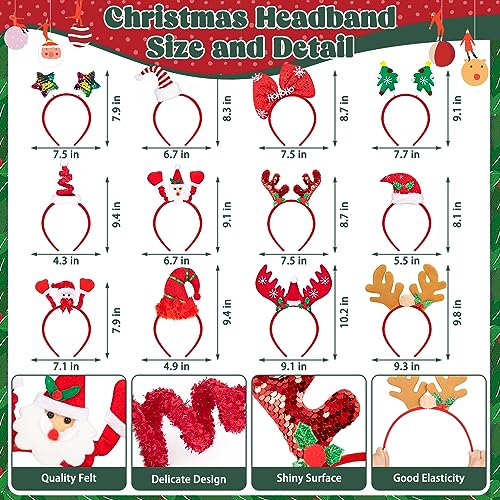 48 Pcs Christmas Glasses Frame and Headbands Set, Cute Christmas Head Boppers and Glasses with 24 Designs Santa Hat Leprechaun Snowman Reindeer Antler, Christmas Party Favors, Accessories, Supplies - style: 48 PCS