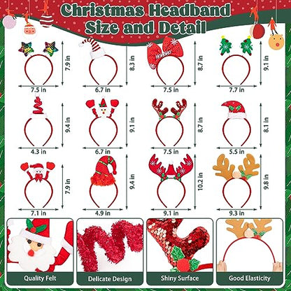 48 Pcs Christmas Glasses Frame and Headbands Set, Cute Christmas Head Boppers and Glasses with 24 Designs Santa Hat Leprechaun Snowman Reindeer Antler, Christmas Party Favors, Accessories, Supplies - style: 48 PCS