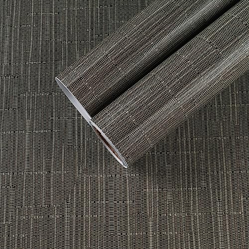 CHIHUT Dark Gray Grasscloth Peel and Stick Wallpaper Textured Removable Grass Cloth Contact Paper Self Adhesive Fabric Linen Grey Stick on Wallpaper for Bathroom Kitchen Backsplash Walls 17.7”x236” - color: ['Dark Gray'], size: 17.7" x 236"