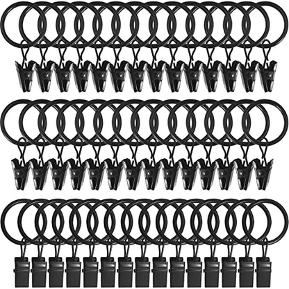 WeeksEight 100 Pack Black Curtain Rings with Clips, Curtain Hooks Hangers Clip Rings for Hanging Drapes Bows Hat, Drapery Rings 1 in I D, Fits up to 5/8 in Diameter Curtain Rod. - color: Black, size: 1" I D Set of 100