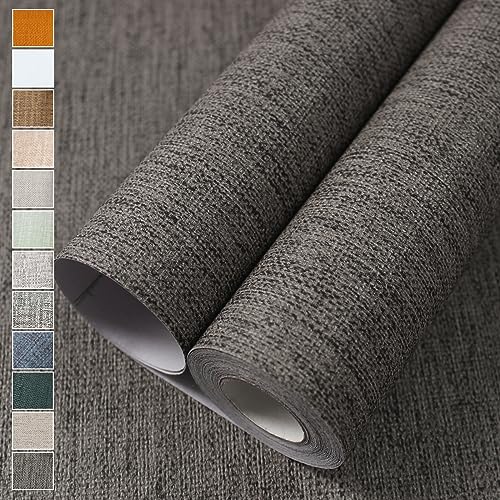 WADILE Grasscloth Peel and Stick Wallpaper 15.7in x 196.8in, Textured Contact Paper for Cabinets, Faux Linen Wall Paper Pull and Stick, Fabric Vinyl Wallpaper Self Adhesive Brown Gray - color: Brown Gray, size: 15.7" x 196.8"
