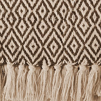 DII Rustic Farmhouse Double Diamond Woven Throw, 50x60, Brown - color: Brown