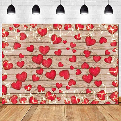 Vintage Rustic Wood Glitter Glow Red Love Heart Valentine's Day Theme Photography Backdrop Wedding Anniversary Bridal Shower Mother's Day Photo Background Couple Studio Shoot Props Supplies 7x5ft - size: 7x5 FT