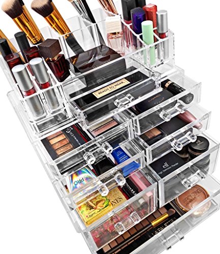 Sorbus Acrylic Cosmetics Makeup and Jewelry Storage Case Display Sets – Interlocking Drawers to Create Your Own Specially Designed Makeup Counter – Stackable and Interchangeable (Clear)
