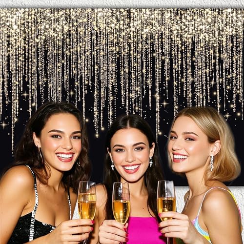 Gold Decorations Backdrop 12x8 FT Polyester Black and Gold Background Golden Sparkle Spots Birthday Party Banner Anniversary Kids Adults Graduation Photo Shoot Props Decoration - color: GOLD-1, size: 12x8 FT