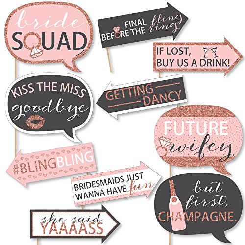 Big Dot of Happiness Funny Bride Squad - Rose Gold Bridal Shower or Bachelorette Party Photo Booth Props Kit - 10 Piece - color: Bride Squad