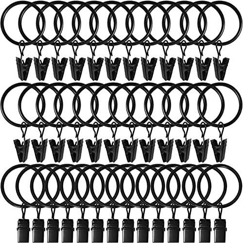 WeeksEight 40 Pack Black Curtain Rings with Clips, Curtain Hooks Hangers Clip Rings for Hanging Drapes Bows Hat, Drapery Rings 1.26 in I D, Fits up to 1 in Diameter Curtain Rod. - color: Black, size: 1.26" I D Set of 40
