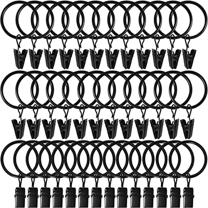 WeeksEight 40 Pack Black Curtain Rings with Clips, Curtain Hooks Hangers Clip Rings for Hanging Drapes Bows Hat, Drapery Rings 1.26 in I D, Fits up to 1 in Diameter Curtain Rod. - color: Black, size: 1.26" I D Set of 40
