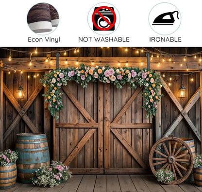 10x10ft Country Wedding Photography Backdrop Rustic Barn Door Photography Backdrop Farmhouse Pink Flower Cabin Wooden Birthday Baby Shower Wedding Bridal Party Banner Photo Booth Props Background - color: Multi1, size: 10X10FT