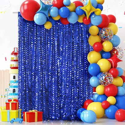SquarePie Shimmer Wall Backdrop Big Payette Sequin Curtain 4FT x 7FT Navy Blue Background for Party Wedding 1 Panel - color: Navy Blue