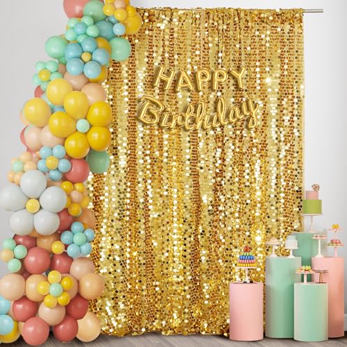 SquarePie Shimmer Wall Backdrop Big Payette Sequin Curtain 4FT x 7FT Gold Background for Party Wedding 1 Panel - color: Gold