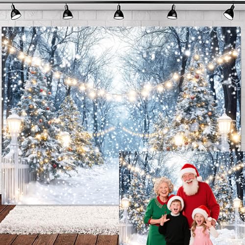 Winter Snowy Scene Forest Scene Backdrop Christmas Wonderland Snowflake Xmas Trees Landscape Photography Background for Family Holiday Party Decorations Banner Photo Studio Prop 6X4FT - color: Blue, size: 6X4FT