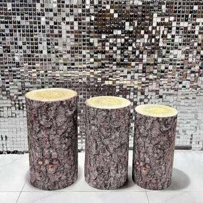 NIVIUS PHOTO Simulated Tree Stump Spandex Pillar Cover for Metal Cylinder Pedestal Stands - 3 Pieces - Covers Only, Stands are not Included (NO-229) - color: No-229