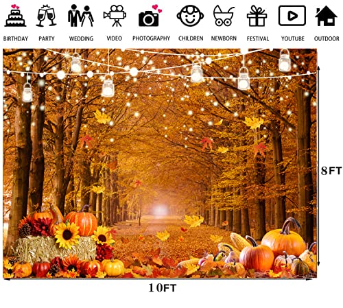 10x8ft Fall Forest Backdrop Autumn Leaves Pathway Pumpkin Background for Thanksgiving Party Harvest Festival Photography Decorations Rustic Photo Booth Banner185 - size: 10x8ft