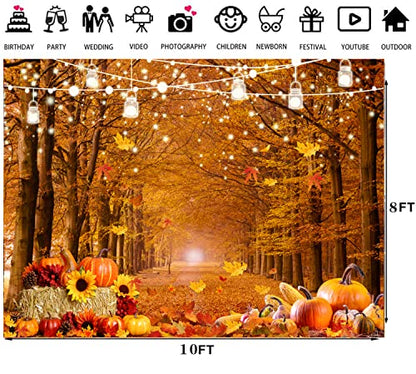 10x8ft Fall Forest Backdrop Autumn Leaves Pathway Pumpkin Background for Thanksgiving Party Harvest Festival Photography Decorations Rustic Photo Booth Banner185 - size: 10x8ft
