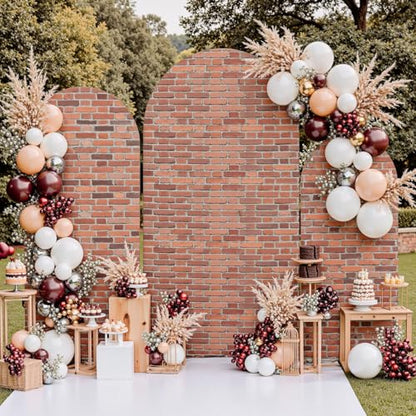 Set of 3 Arch Backdrop Cover Red Brick 7.2ft 6.6ft 6ft Spandex Wrinkle Free Fitted Arch Background Cover Farmhouse Style Top Chiara Arch Cover for Wedding Birthday Party Photography Arch Background - color: Brick, size: 7.2ft 6.6ft 6ft
