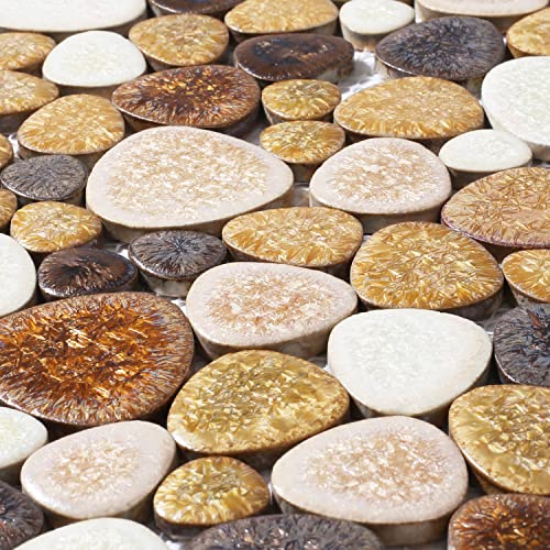 Parrotile Yellowstone Matte Pebbles Mosaic Tile for Shower Floor Bathroom Floor Tiles Non Slip [5 Sheets] - color: Matte Yellowstone