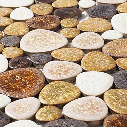 Parrotile Yellowstone Matte Pebbles Mosaic Tile for Shower Floor Bathroom Floor Tiles Non Slip [5 Sheets] - color: Matte Yellowstone