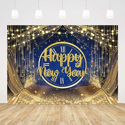 AIBIIN 8x6ft Happy New Year Backdrop 2024 New Years Party Decorations Gold Royal Blue New Years Eve Annual Countdown Party Supplies Gold Glitter Champagne Family Party Banner Photo Shoot Props - color: Gold Royal Blue, size: 8x6ft