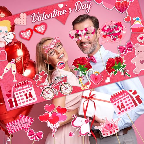 Konsait 23 PCS Valentines Day Props Valentines Photo Frame Valentines Day Decor Valentines Props Include Love, Cupid's Arrow Sweet Valentine Photo Booth Props Party Decorations