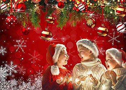 Snowflake Christmas Photography Backdrop for Winter New Year Eve Family Party 5x3ft Birthday Glitter Bokeh Sparkle Red Xmas Background Newborn Baby Shower Decoration Photo Booth Props