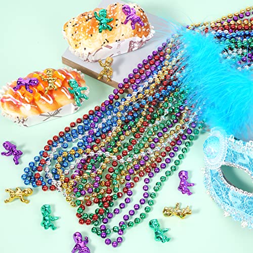 YAXINRUI Mardi Gras Beads Necklaces and King Cake Babies, Multi Colors 24Pcs Party Beads Necklaces + 24Pcs Mini Plastic Babies Mardi Gras Accessories for Mardi Gras Party, Party Favors - color: Babies+Necklaces, size: 24 Pcs