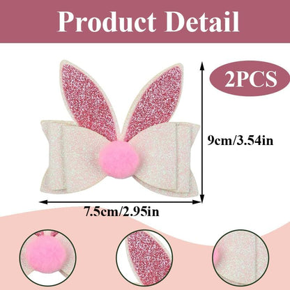 2PCS Easter Sparkly Glitter Bunny Hair Bow Clips,Pink White Rabbit Ear Barrettes with Alligator Clip,Cute Easter Hair Hairpin Accessories for Women,Spring Hair Bows for Party Daily Wear Photo Props