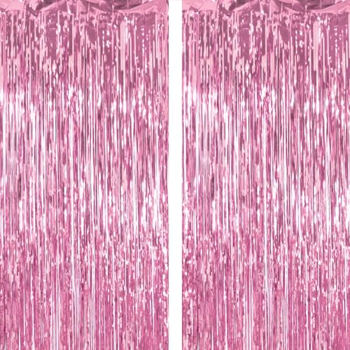 4 Pack Thickened Pink Metallic Foil Fringe Curtains Streamer Rip Resistant Shimmer Tinsel Photo Booth Backdrop for Birthday Wedding Christmas Bachelorette Party Decorations 3.28ft x 6.56ft - color: Pink, size: 4 Pack