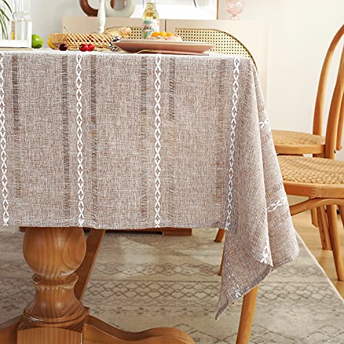 Chassic 60 x 84 inches Farmhouse Style Linen tablecloths, Wrinkle Resistant Washable Dining Room Table Cloths for Rectangle Tables - Hemstitch Light Coffee - color: Hemstitch Light Coffee, size: 84" x 60" (Rectangular)