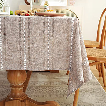 Chassic 60 x 84 inches Farmhouse Style Linen tablecloths, Wrinkle Resistant Washable Dining Room Table Cloths for Rectangle Tables - Hemstitch Light Coffee - color: Hemstitch Light Coffee, size: 84" x 60" (Rectangular)