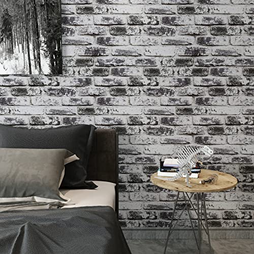 VaryPaper Distressed Grey Brick Wallpaper Peel and Stick Wallpaper 17.7''x78.7'' 3D Textured Faux Brick Wallpaper Removable Self Adhesive Brick Contact Paper for Walls Kitchen Backsplash Fireplace - color: Gray, size: 17.7" x 78.7"