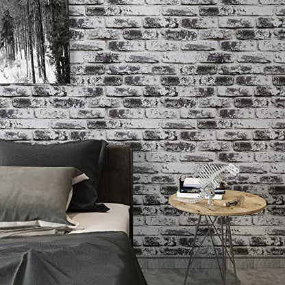 VaryPaper Grey Brick Wallpaper Peel and Stick Wallpaper 17.7''x315'' Brick Contact Paper Self Adhesive 3D Faux Brick Wallpaper Removable Wall Paper Roll for Bedroom Kitchen Backsplash Loft Fireplace - color: Gray, size: 17.7" x 315"