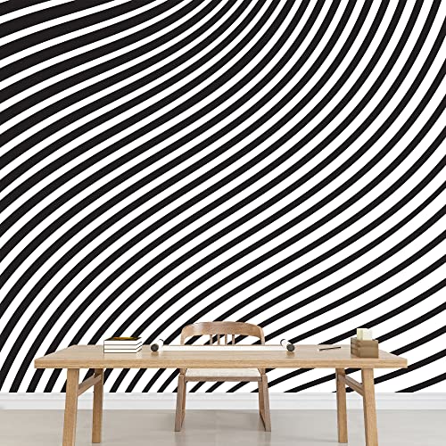 wall26 - Black and White Mobious Wave Stripe Optical Design Opart - Removable Wall Mural | Self-Adhesive Large Wallpaper - 100x144 inches - color: Artwork - 25, size: 100"x144"
