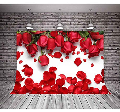 10x7FT White Background Romantic Red Rose Petals for Sweet 16 Party Photo Booth Props Backdrop LFME403