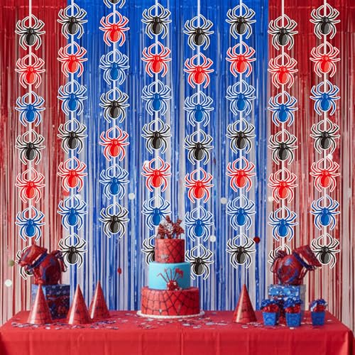 Xinnun Spider Party Decorations Hanging Banners Garland Red Blue Black Spider Banner Cutouts Ribbon Streamers for Birthday Baby Shower Party Decorations Supplies - style: Hero