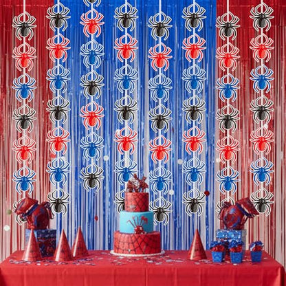 Xinnun Spider Party Decorations Hanging Banners Garland Red Blue Black Spider Banner Cutouts Ribbon Streamers for Birthday Baby Shower Party Decorations Supplies - style: Hero