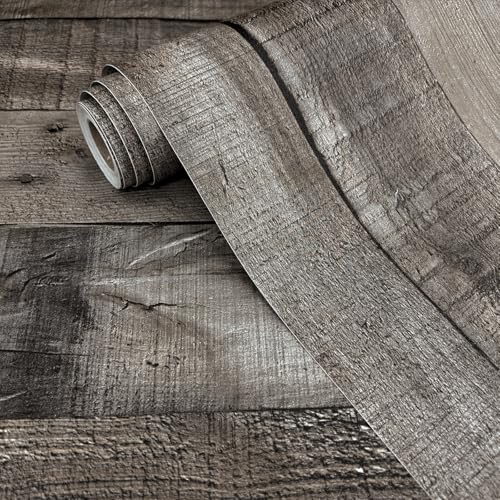 Livebor Gray Shiplap Peel and Stick Wallpaper Wood Contact Paper 17.7”x 196.8” Distressed Wood Wallpaper Peel and Stick Wooden Wall Gray Contact Paper Rustic Shiplap Plank for Walls and Countertops - color: Dark Gray, size: 17.7" x 196.8"