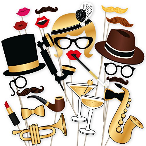 Photo Props by PartyGraphix Roaring 20's Themed DIY Photo Booth for Wedding, Birthday Party or Hollywood Party. Reusable. 25 Pieces - size: 25 Pieces