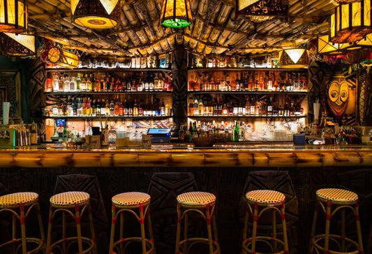 Renaiss 6x4ft Fabric Luxury Bar Backdrop Tiki Bar Theme Party Decorations Vintage Club Interior Drink Shelf Background for Photography Adults Birthday Party Supplies Photo Studio Props - size: 6Wx4H FT