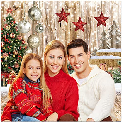 8x10Ft Christmas Backdrop Christmas Backdrops for Photography Winter Snow Backdrop Rustic Wood Floor Backdrop Xmas Tree Gift Christmas Family Party Background - size: 8x10ft