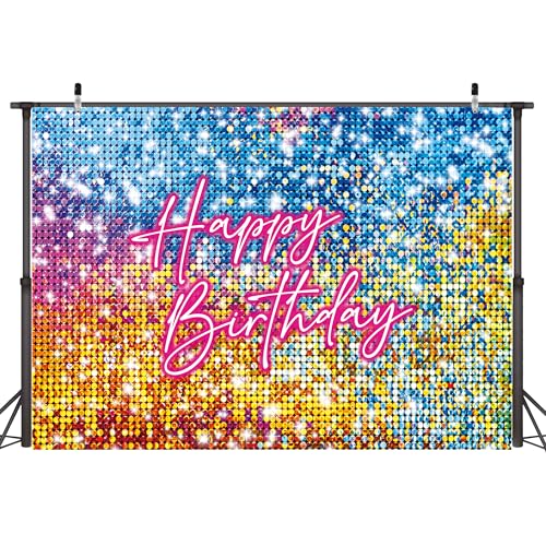 12 x 10 ft Colorful Backdrop Birthday Background for Women Princess Neon Sequin Square Shimmer Decoration for Anniversary Party (Non-Glowing Brilliant Design) - color: PINK-BIRTHDAY, size: 12*10 ft