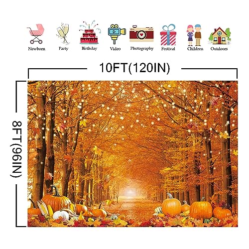 10x8FT Fall Photo Backdrop Maple Leaf Pumpkin for Photography Background Autumn Outdoor Party Decorations Fall Autumn Thanksgiving Day Photo Banner - size: 10x8ft