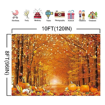10x8FT Fall Photo Backdrop Maple Leaf Pumpkin for Photography Background Autumn Outdoor Party Decorations Fall Autumn Thanksgiving Day Photo Banner - size: 10x8ft