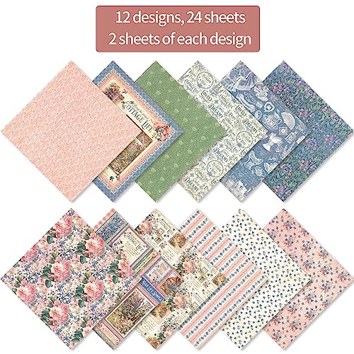 6x6” 160gsm cardstock Single Sided Scrapbooking 24 Papers Pad vintage decoupage scrapbook kit patterned paper junk journal supplies journaling supply scrap paper crafting Garden Plants - color: 24sheets-garden plants