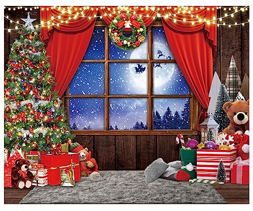 10X8FT Winter Christmas Window Backdrop Red Xmas Party Decoration Banner Studio Prop Pictures Background DH-803 - size: 10X8FT