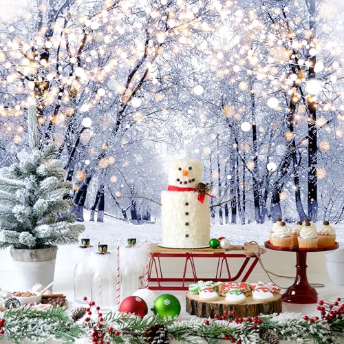 Winter Scene Backdrops 8x6 FT Wonderland Snowflake Photography Background Bokeh Glitter White Snow Forest Christmas Party Backdrop Dec Tree Landscape Kids Photobooth Photo Studio Props - color: White-Road, size: 8x6 FT